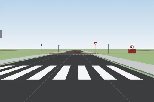 Gevaarherkenning: een fietser die het kruisende fietspad oversteekt (RVV 1990 art. 15 lid 1 / art. 80 (haaientanden)).